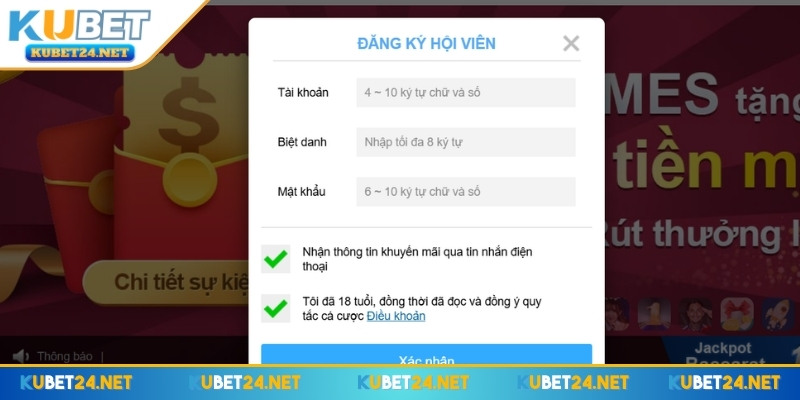 Điền đầy đủ thông tin vào form đăng ký tài khoản tại nhà cái