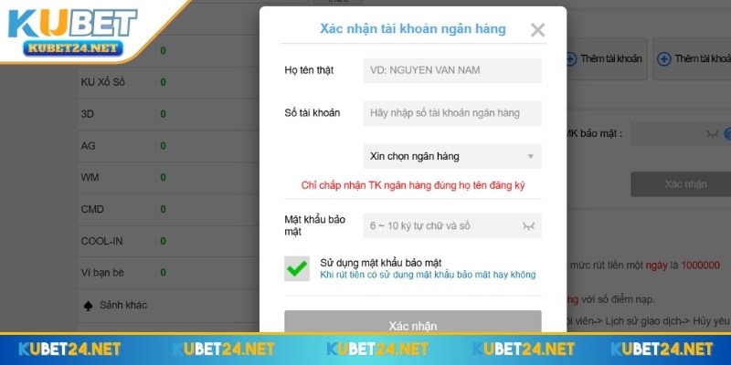 Thông tin xác thực đầy đủ giúp quá trình rút tiền KUBET diễn ra nhanh hơn.